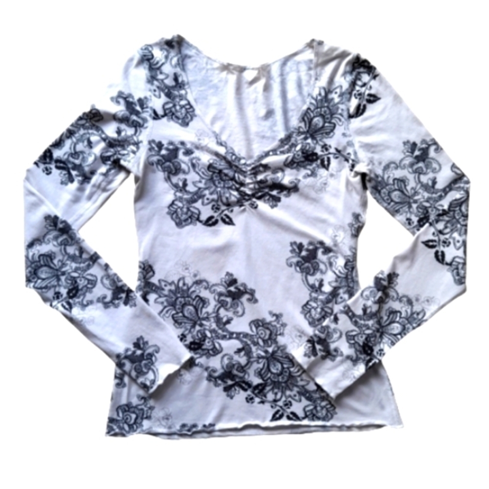LULULEMON Top Paisley Black XS White Long Sleeve